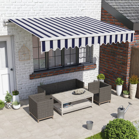 Blue White Garden Patio Manual Awning Retractable Sun Shade Shelter Outdoor 2x1.5M