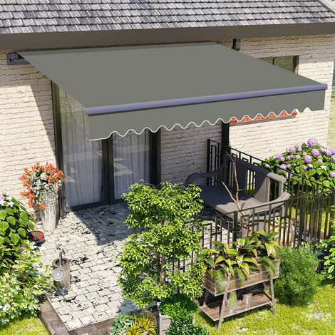 Greenbay Grey Frame Manual Awning Retractable Canopy Patio Garden Sun Shade Shelter Grey 2 x 1.5m