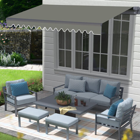 3.5x2.5M Patio Awning Manual Garden Sun Shade Shelter Outdoor Canopy Retractable Grey