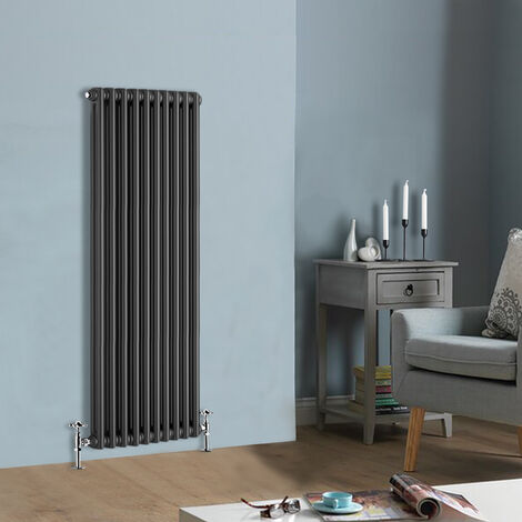 NRG Cast Iron Style Radiator Traditional Anthracite Central Heating Rads Vertical 2 Column 1500x470mm