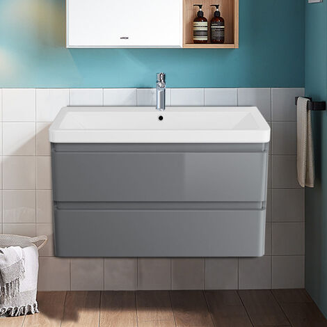 Bathroom Vanity Unit Basin Sink Storage Furniture Wall Hung Cabinet 800mm Gloss Grey
