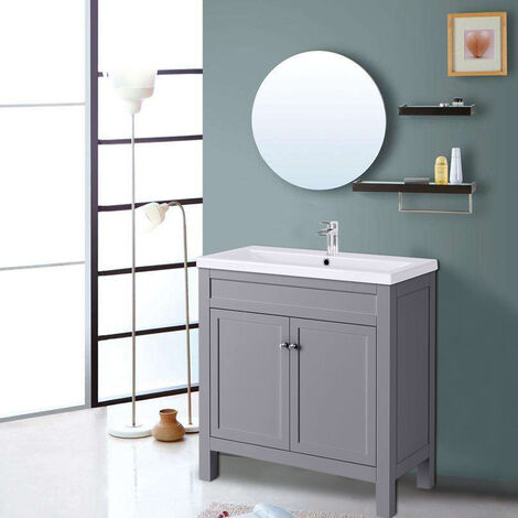 Bathroom Vanity Unit 2 Doors Cabinet Storage Furniture Grey 800mm (1/5)