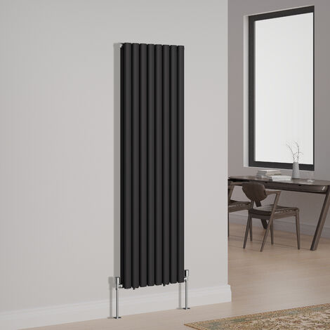 NRG Designer Radiator Oval Column Central Heating Rads Vertical Double 1600x472mm Black (1/3)