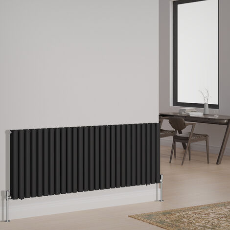 NRG Designer Radiator Oval Column Central Heating Rads Horizontal Double 600x1593mm Black (1/3)