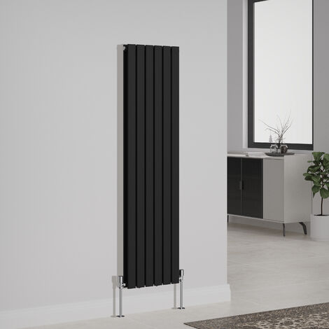 Designer Radiator Flat Panel Central Heating Rads Vertical Double 1600x408mm Black