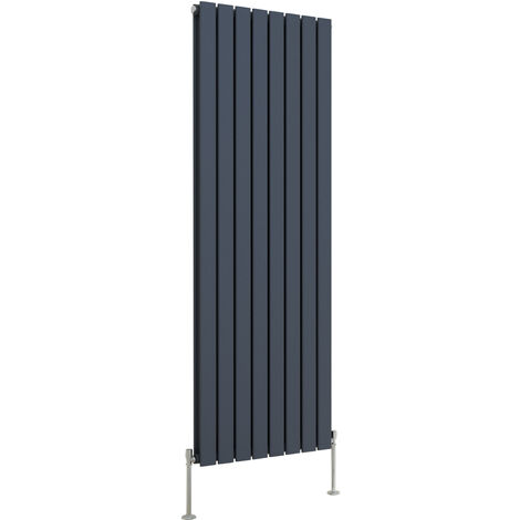 Designer Radiator Anthracite Flat Panel Central Heating with Angle Square Valve Vertical Double 1600x544mm