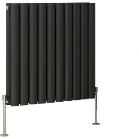 Anthracite Oval Column Designer Radiator Central Heating Rads with Angle Square Valve Horizontal Double 600x590mm (1/2)