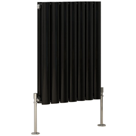 Designer Oval Column Radiator Bathroom Central Heating Rads Black with Angle Square Valve Horizontal Double 600x413mm (1/2)