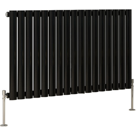 Designer Oval Column Radiator Bathroom Central Heating Rads Black with Angle Square Valve Horizontal Single 600x1003mm (1/2)