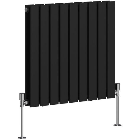 Flat Panel Radiator Central Heating Designer Rads Black with Angle Square Valve Horizontal Double 600x612mm