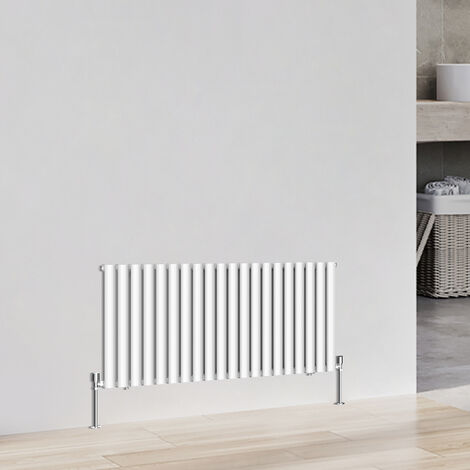 Horizontal Designer Oval Column Central Heating Radiator Heater Double 600x1180mm White (1/4)