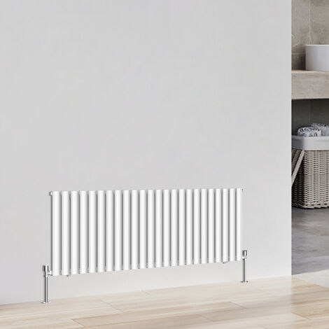Horizontal Designer Oval Column Central Heating Radiator Heater Single 600x1416mm White (1/4)
