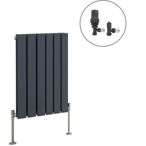 Anthracite Designer Radiator Flat Panel Central Heating Rad with Angled Thermostatic Valves Horizontal Double 600x408mm
