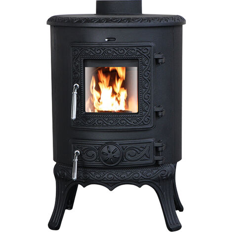 Black Wood Burning Stove Cast Iron Woodburner Fireplace 5KW Defra Eco Design