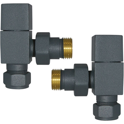 Angled Anthracite Manual Valves 15mm Pair for Bathroom Heated Towel Rail Radiator