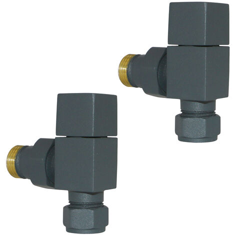 Angled Anthracite Manual Valves 15mm Pair for Bathroom Heated Towel Rail Radiator