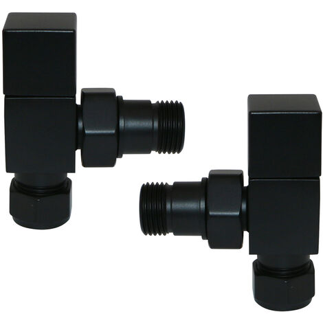 Angled Manual Valves 15mm Pair for Bathroom Heated Towel Rail Radiator Black