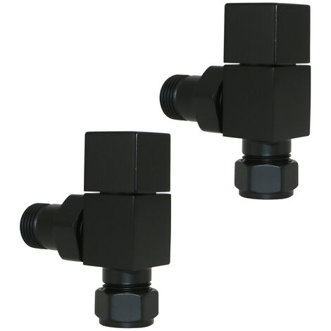 Angled Manual Valves 15mm Pair for Bathroom Heated Towel Rail Radiator Black
