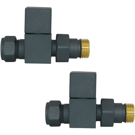Straight Manual Valves 15mm Pair for Bathroom Heated Towel Rail Radiator Anthracite