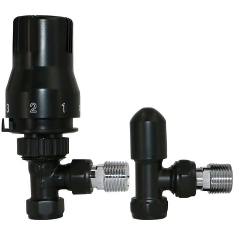 Angled Thermostatic Manual Radiator Valves Heated Towel Rail Valve Black