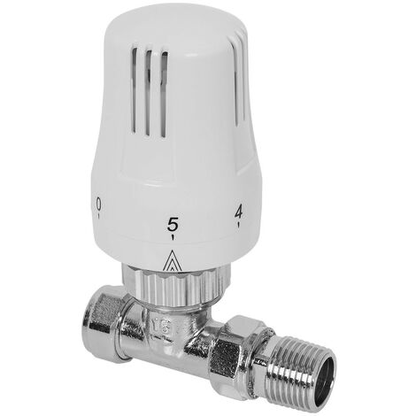 Standard Thermostatic Radiator Valve Straight 15mm x 1/2" White Chrome