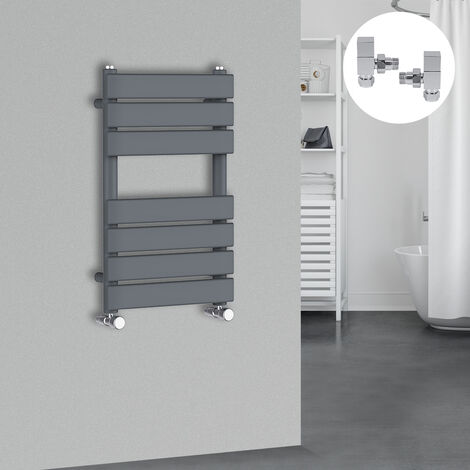 Bathroom Designer Flat Panel Heated Towel Rail Central Heating with Valves Anthracite 650x400mm (1/3)