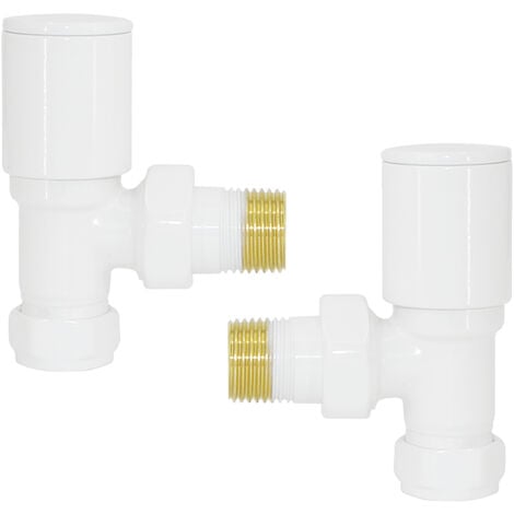 15mm x 1/2" White Angled Manual Towel Rail Designer Radiator Valves One Pair