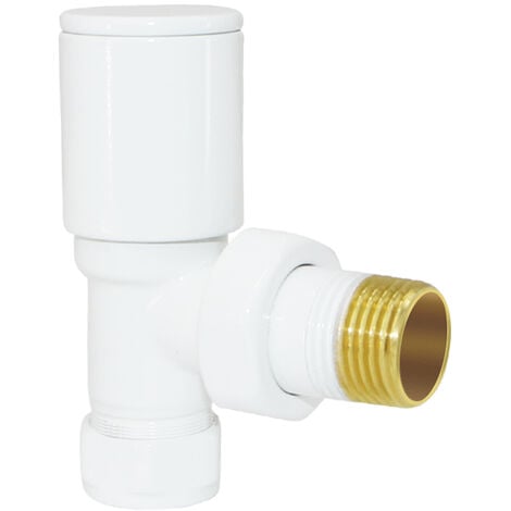15mm x 1/2" White Angled Manual Towel Rail Designer Radiator Valves One Pair