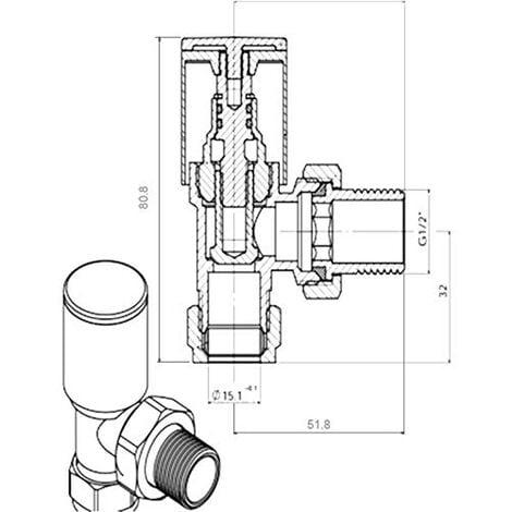 15mm x 1/2" White Angled Manual Towel Rail Designer Radiator Valves One Pair