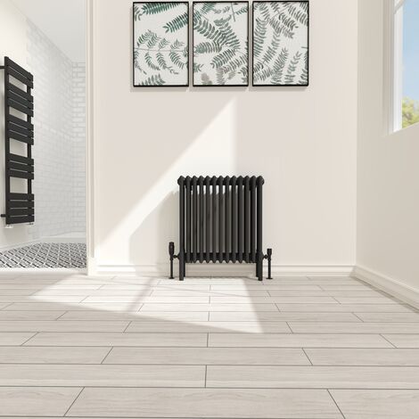 Traditional 4 Column Radiator Cast Iron Style Heating Rads Horizontal Black 600x605mm