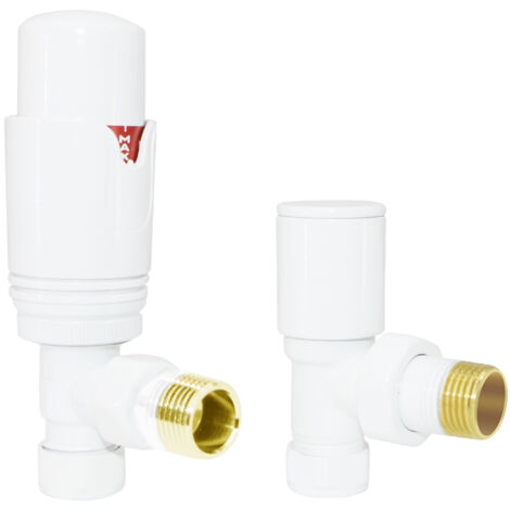 Designer Radiator Valves White Angled 15mm x 1/2" Thermostatic Twin Pack