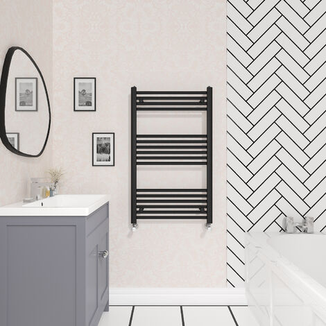 Bathroom Straight Heated Towel Rail Radiator Ladder Warmer Heating Black 1000x600mm (1/5)