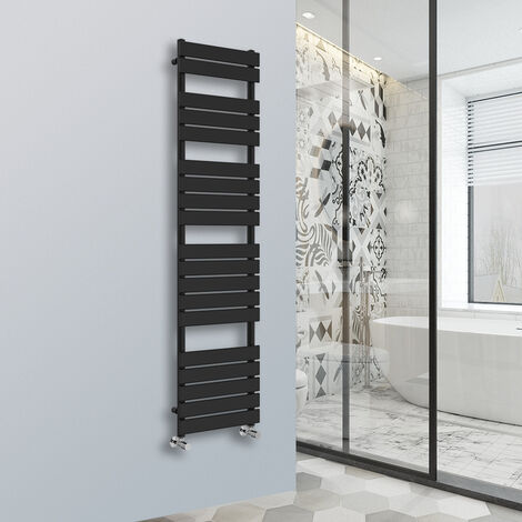 Flat Panel Heated Towel Rail Bathroom Rad Radiator Black 1800x450mm