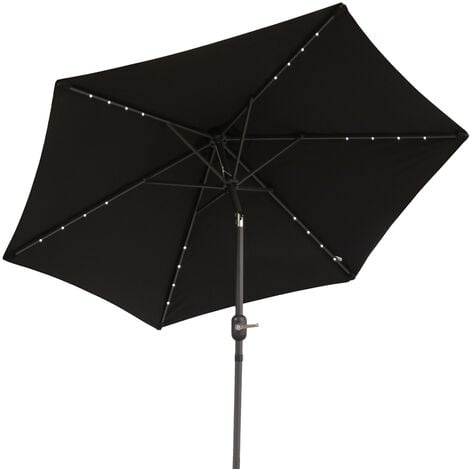 2.5m LED Outdoor Garden Parasol Patio Sun Shade Round Umbrella with Base Black