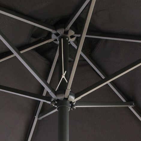 2.5m LED Outdoor Garden Parasol Patio Sun Shade Round Umbrella with Base Black