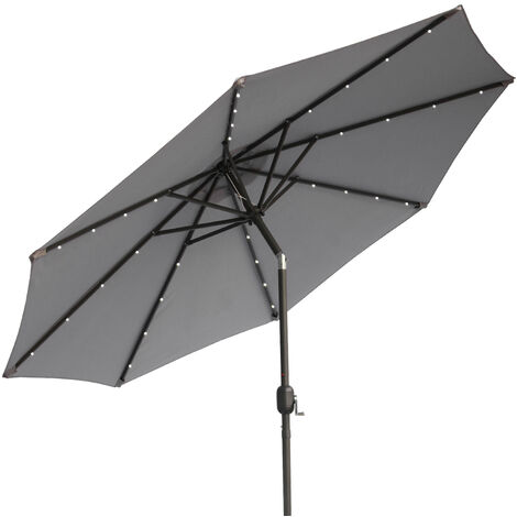 2.7M Outdoor Garden Patio Parasol Umbrella Solar LED Lights Crank Tilt Grey