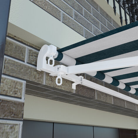 Greenbay Manual Awning Retractable Angle Adjustable Canopy Patio Garden Sun Shade Shelter 4.5 x 3m Green-White
