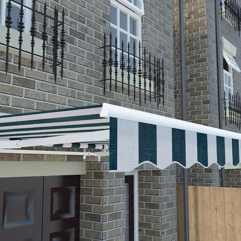 Greenbay Manual Awning Retractable Angle Adjustable Canopy Patio Garden Sun Shade Shelter 4.5 x 3m Green-White