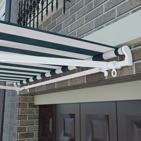 Greenbay Manual Awning Retractable Angle Adjustable Canopy Patio Garden Sun Shade Shelter 4.5 x 3m Green-White