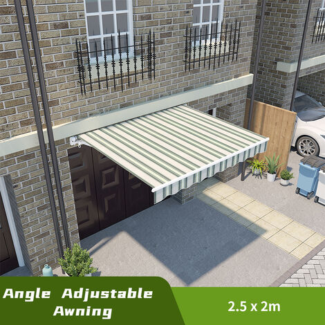 Greenbay 2.5 x 2m Patio Awning Manual Garden Sun Shade Retractable Shelter Canopy Angle Adjustable Multi-stripe (1/5)