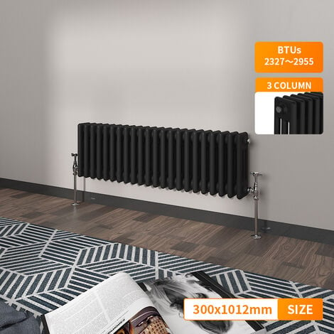 NRG Traditional Vintage Cast Iron Style Radiator Horizontal Rad Black 3 ...