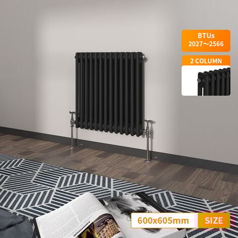 NRG Black 2 Column Traditional Cast Iron Style Horizontal Vintage Radiator Rad 600 x 605mm