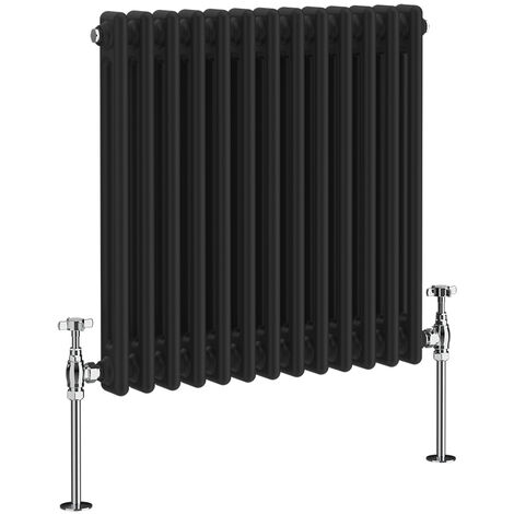 NRG Black 2 Column Traditional Cast Iron Style Horizontal Vintage Radiator Rad 600 x 605mm