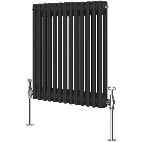 NRG Black 2 Column Traditional Cast Iron Style Horizontal Vintage Radiator Rad 600 x 605mm