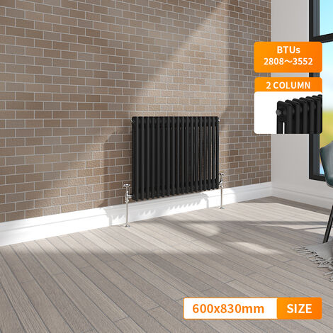 NRG Black 2 Column Traditional Cast Iron Style Horizontal Vintage Radiator Rad 600 x 830mm