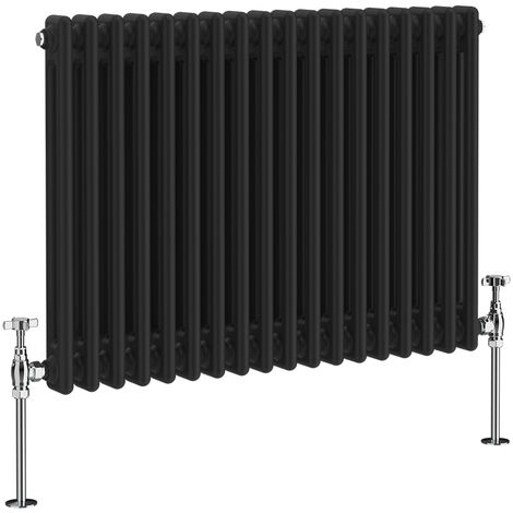 NRG Black 2 Column Traditional Cast Iron Style Horizontal Vintage Radiator Rad 600 x 830mm