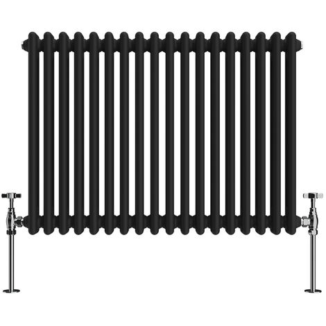 NRG Black 2 Column Traditional Cast Iron Style Horizontal Vintage Radiator Rad 600 x 830mm