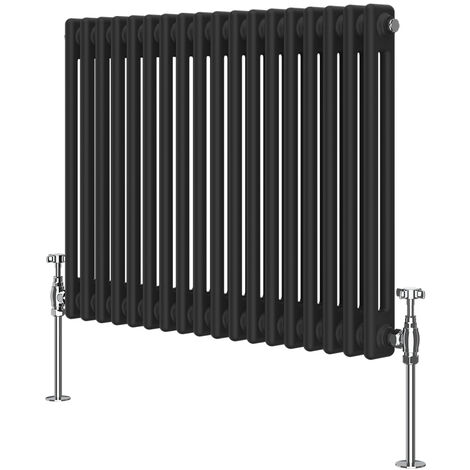 NRG Black 2 Column Traditional Cast Iron Style Horizontal Vintage Radiator Rad 600 x 830mm
