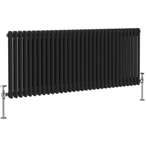 NRG Black 2 Column Traditional Cast Iron Style Horizontal Vintage Radiator Rad 600 x 1460mm