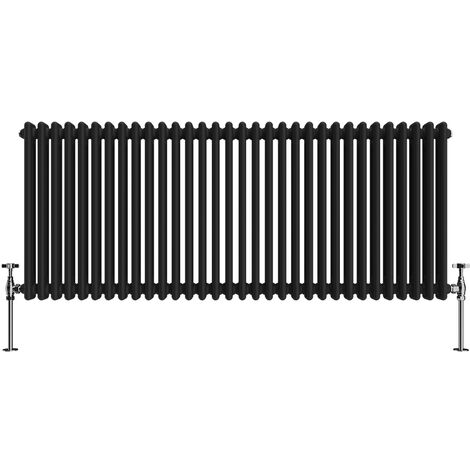 NRG Black 2 Column Traditional Cast Iron Style Horizontal Vintage Radiator Rad 600 x 1460mm